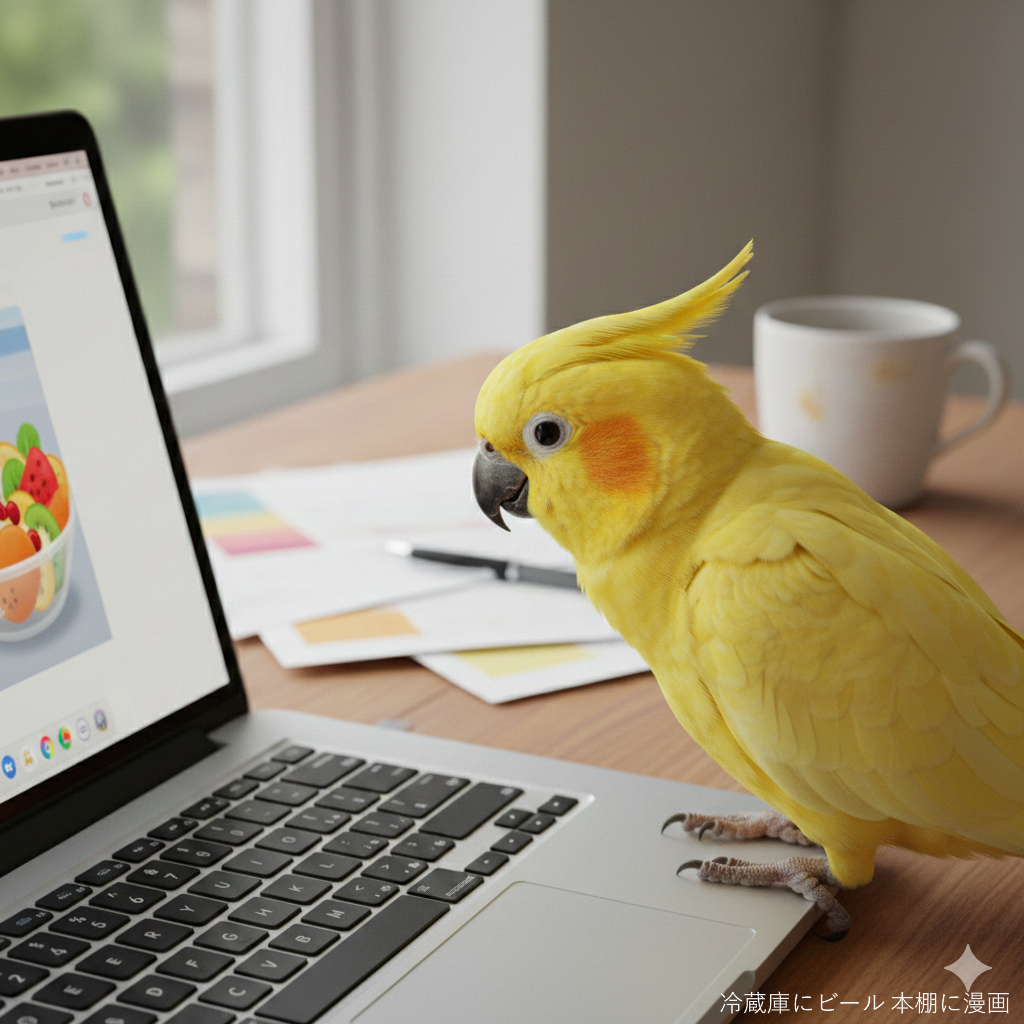 オウム、パソコン、仕事、ポイ活